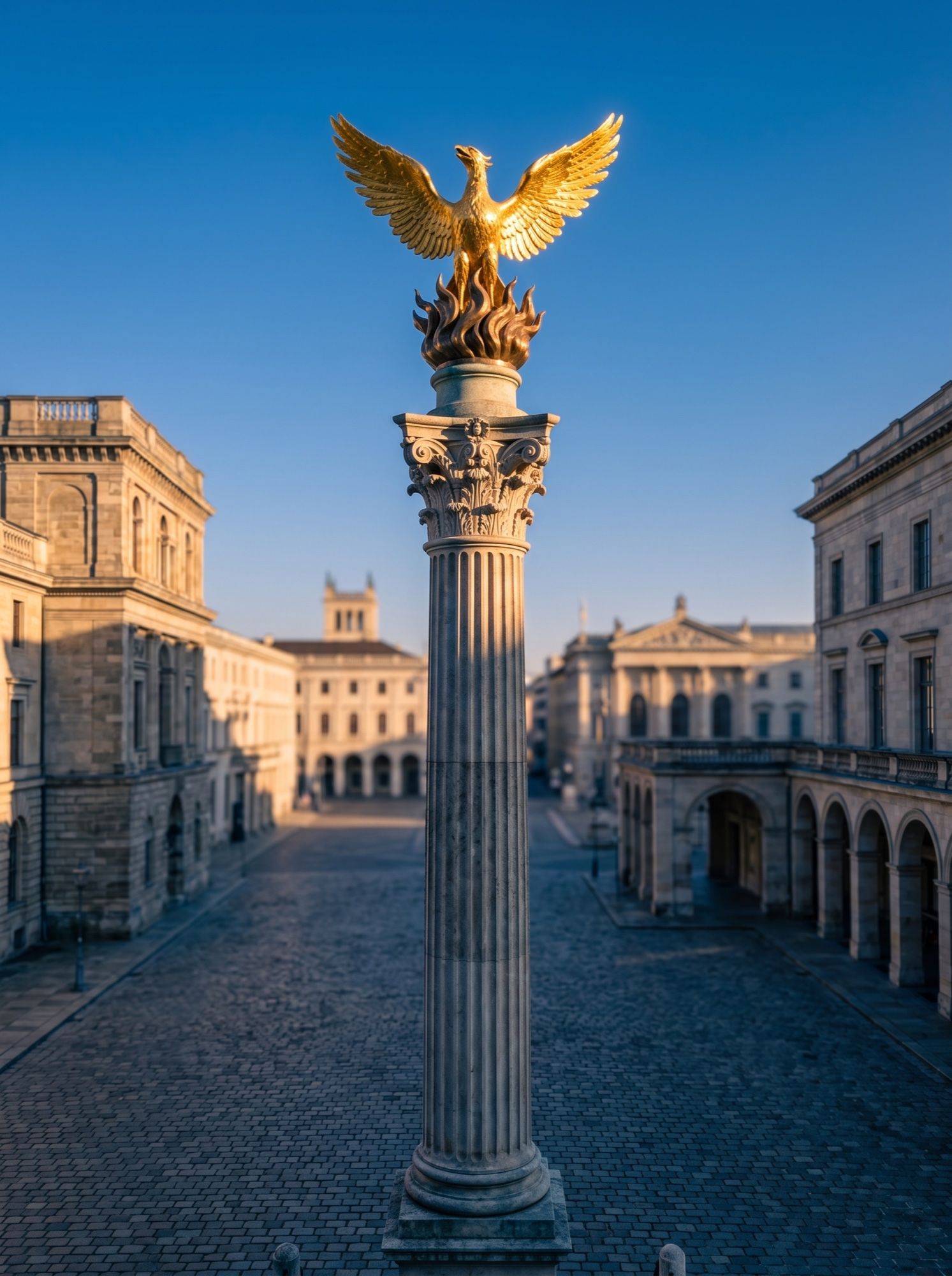 Monument surmonté d’un phénix doré