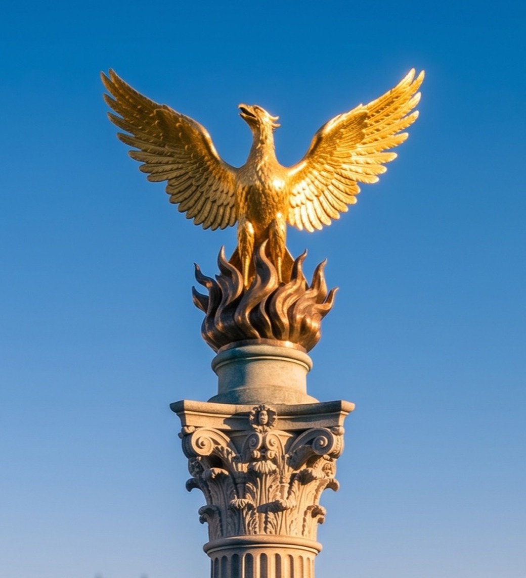 Phénix doré aux ailes déployées